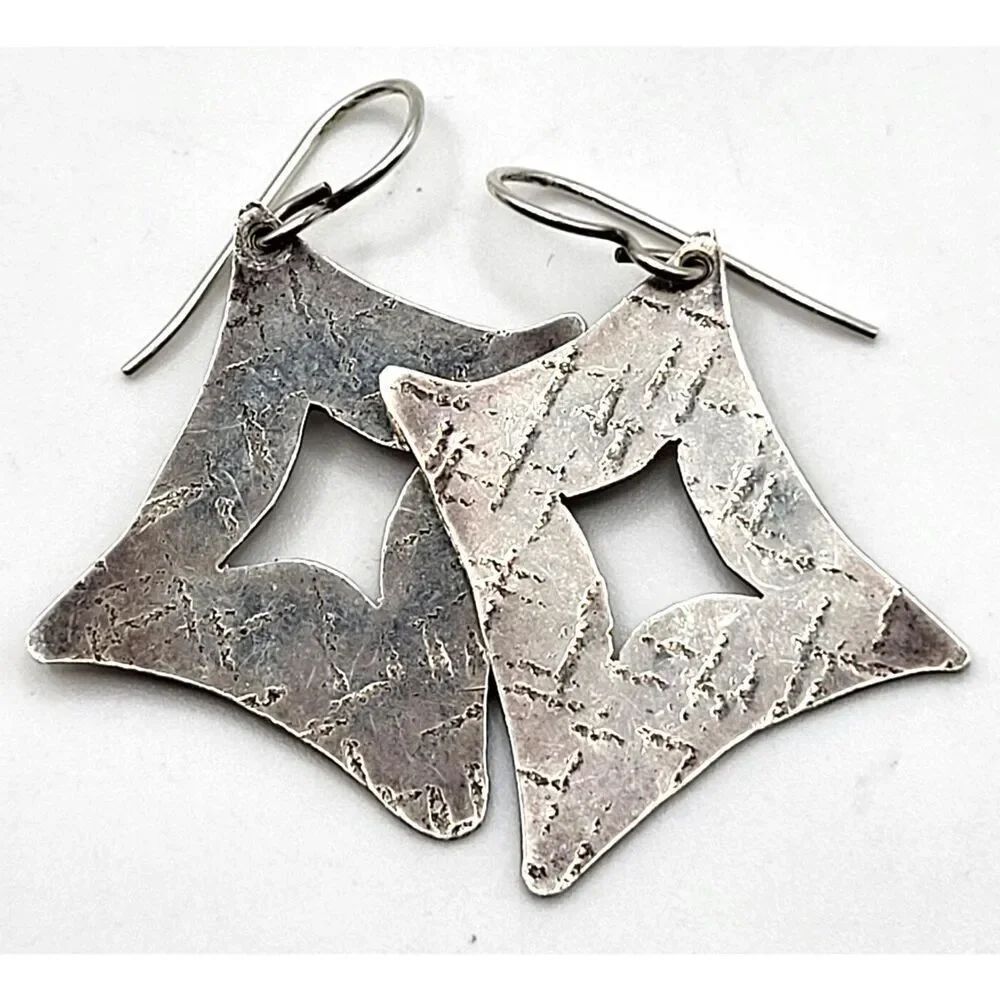 Artisan Sterling Silver Diamond Earrings 1.75in